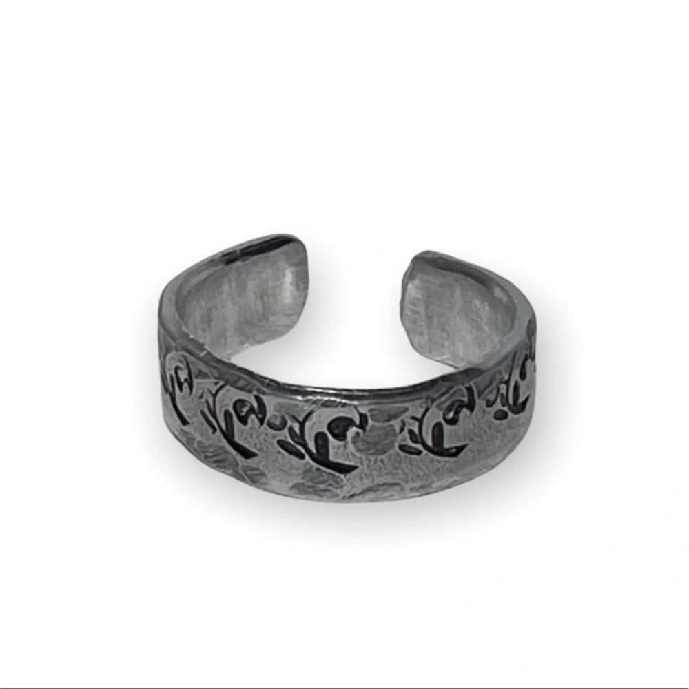 Handmade 8 stamped boho‎ floral pattern silver hypoallergenic adjustable ring